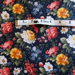 By The Yard ~ Roses On Dark Navy Cotton $3.99 Ships ANY Amount Of Fabric