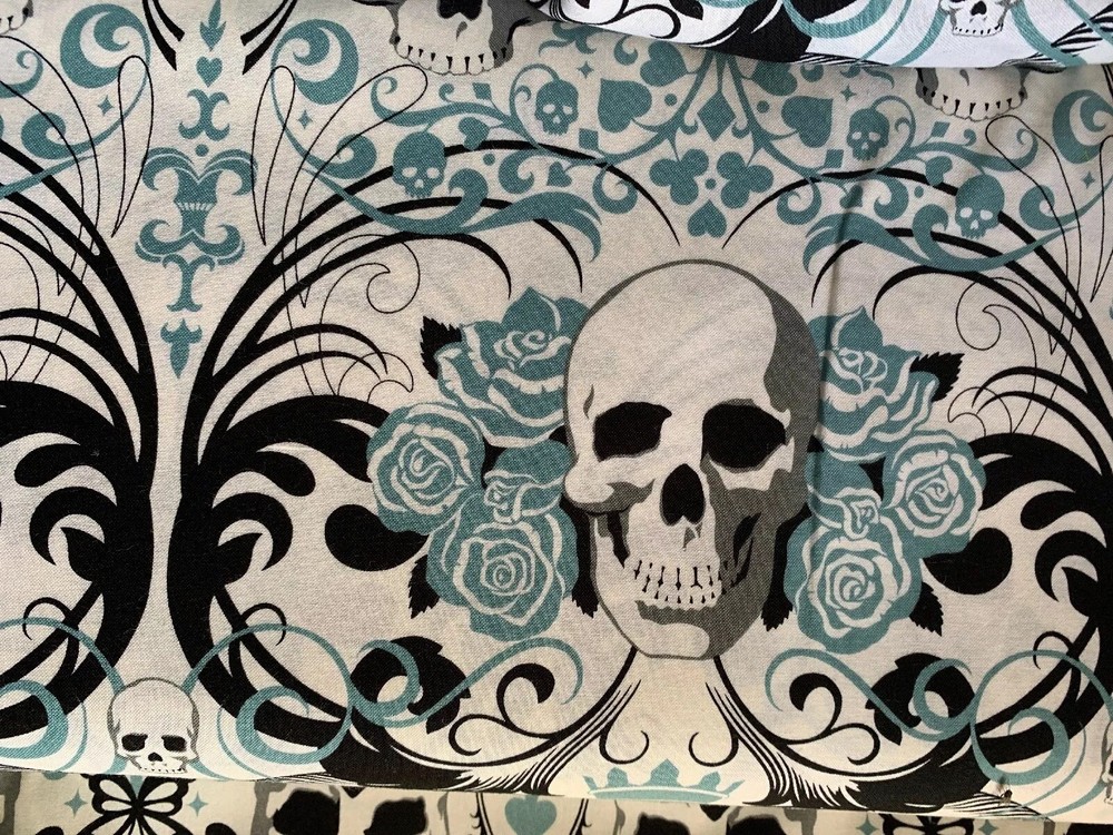 AH Regent Skulls Fabric OOP BTHY Alexander Henry OOP RARE HTF By The 1/2 Yard