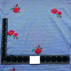 Gingham with Embroidered Roses Polycotton Fabric 56″ By The Yard