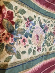 Vintage Floral & Striped Fabric Pink Maroon Green 90 X 216 Cotton Blend