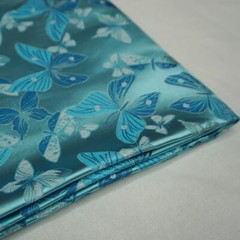 Light Blue Satin Silky Fabric Butterfly Printed 115cm Wide for Dress Sewing DIY