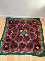 VASSILISA Green and Brown Silk Wolfs Print Extra Large Square Scarf