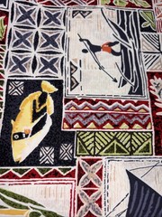 Trans-Pacific Textiles Hawaiian Fabric 1.6 Yards Tribal Patchwork Honu