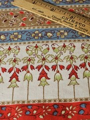Vintage Border Print Fabric Flowers Beige Red Blue 1 Yds 21″ L x 41″ W Cotton