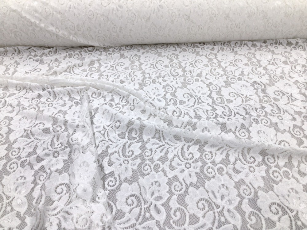 Embroidered Stretch Lace Apparel Fabric Sheer Ivory Paisley Floral OO49