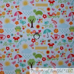 BonEful FABRIC FQ Cotton Quilt White Pink Blue Spring Easter Flower Butterfly US