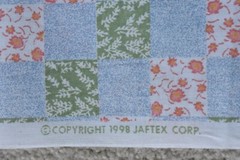By 1/2 Yd, Vintage /Pastel Peach Green Blue Faux-Checkerboard-Quilt/Jaftex,P9763