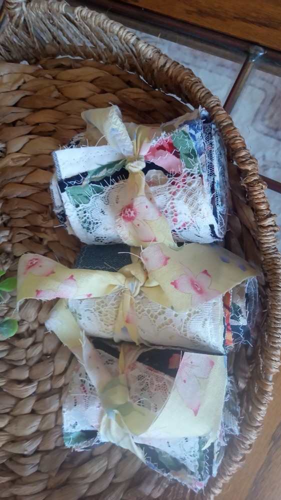 3 Snippet Rolls Fabric Junk Journal Grunge 3″ Wide 36″ Long *Video Below