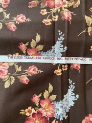 Pink Brown Floral Cotton Fabric Timeless Treasures Sewing Quilting 2.33 Yd x 45″