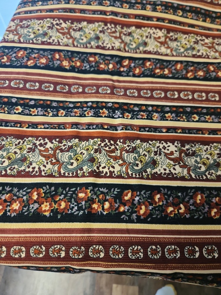Paisley Floral textured FEEL Fabric Blue Cream Tan Upholstery Curtains Decor