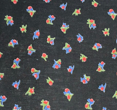 By 1/2 Yd Vintage Red Blue Green Flower Buds on Black Floral Cotton Fabric BTHY