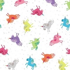 SHINE BRIGHT Unicorns on White Quilt Fabric Sold by 1/2 Yd Clothworks
