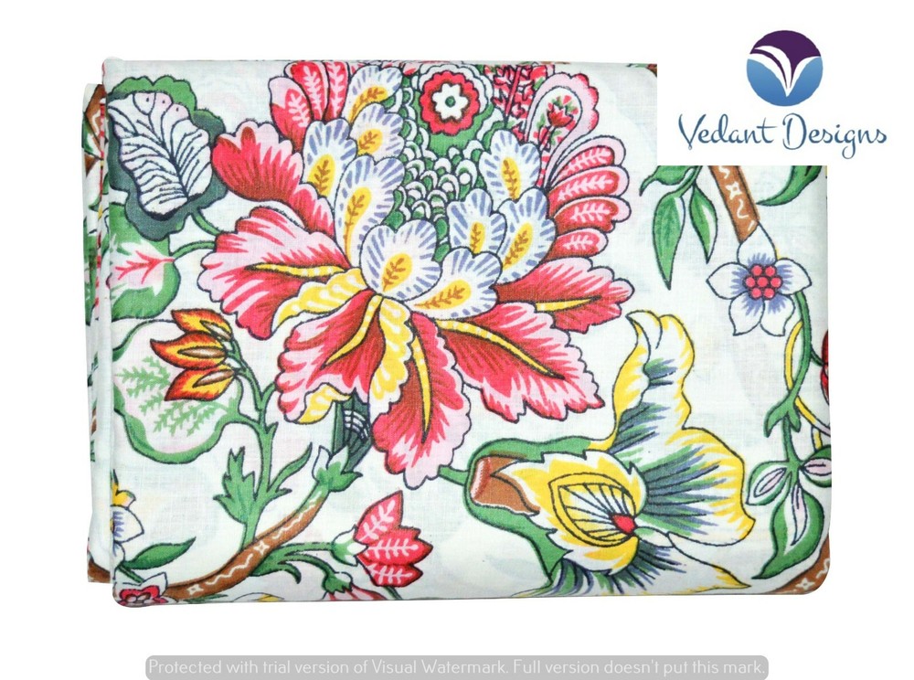 Indian Cotton Fabric 10 Yard Block Floral Print Loose Multicolor Running Craft