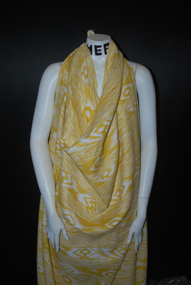 European Linen 100% Natural Fiber Beautifull Ethnic Print 5oz Mustard Off White