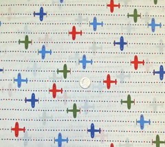 Lil Aviator, Red Blue & Green Planes on White Fabric, By Half Yard