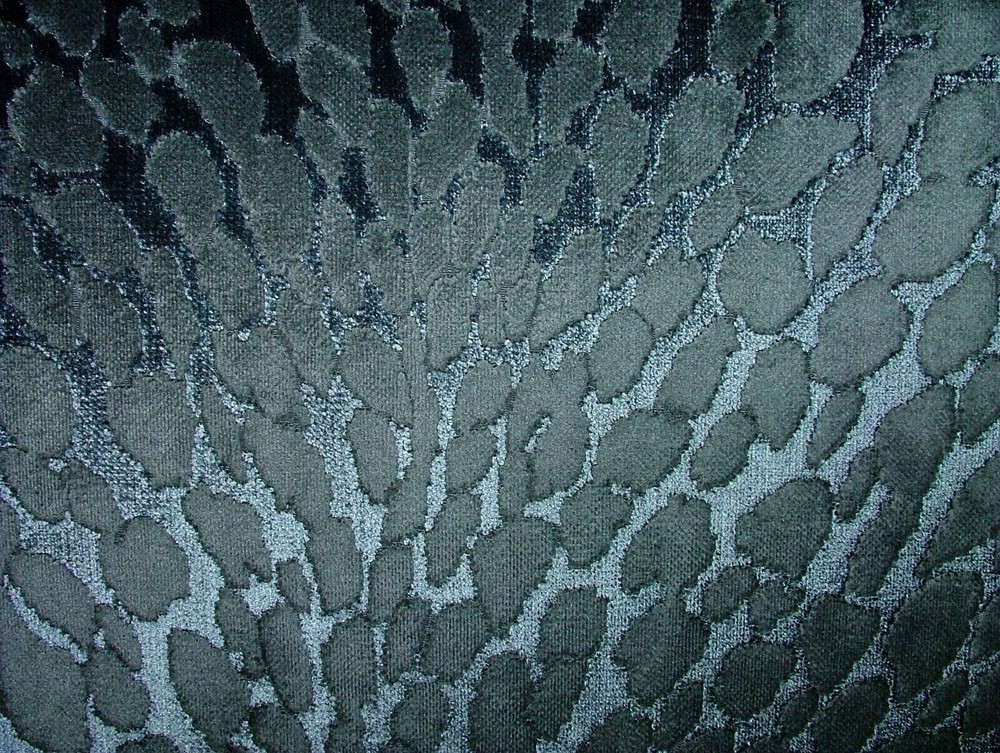 Animal Print Blue Plush Heavyweight Velvet Fabric Curtain Upholstery Cushion