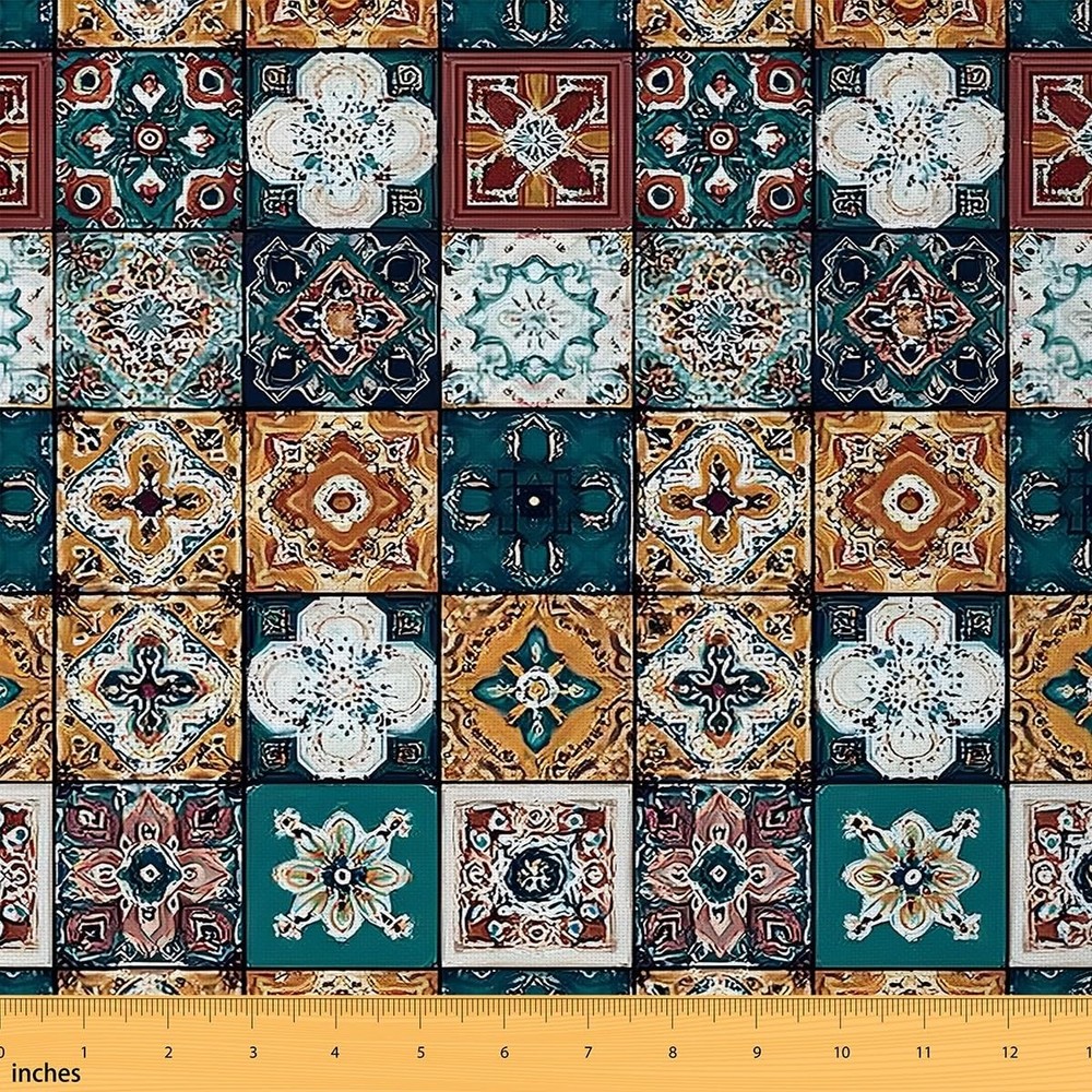 Moroccan Fabric By The Yard, Boho Mandala Upholstery Fabric for Chairs, Vinta…