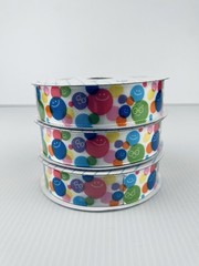 3 Spools of Colorful Polka Dots and Smiley Faces Ribbon 7/8 in. X 10 yd each