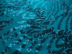 Miranda TEAL Vines and Leaves Sequins on TEAL Mesh Lace Fabric by the Yard – 10