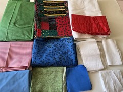 Quilting Sewing Crafts Fabric Lot Green Red Blue White Stripes Patchwork Solid