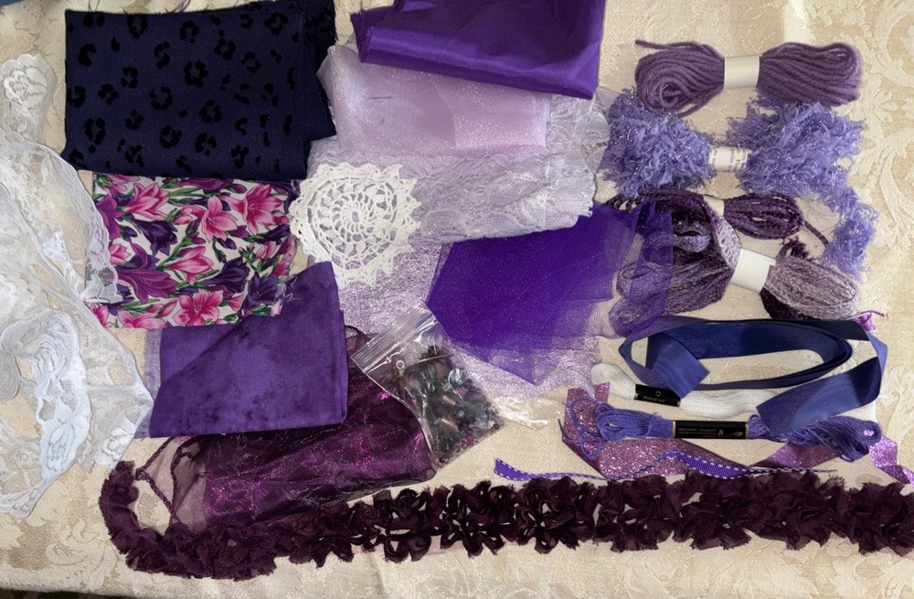 PURPLE Inspiration Textile Junk Journal Craft Kit Fabric Lace Fibers + More