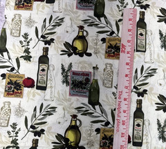 Gourmet Cuisine Olive Oil Bottle Theme Green Cotton Fabric BTHY #56