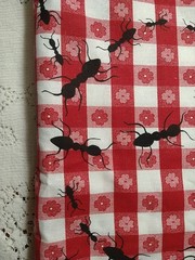 REMNANT Jaftex Red Picnic Plaid Check Fabric Ants Vintage Crafts Clothing 22×19″
