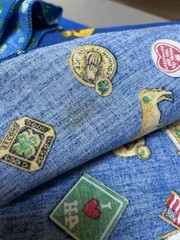 Vtg 4-H Club FABRIC Clover Quilt Home Farm Handkerchief Blue 4.75 Yds Springs