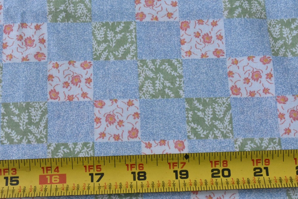 By 1/2 Yd, Vintage /Pastel Peach Green Blue Faux-Checkerboard-Quilt/Jaftex,P9763
