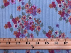 Rib Knit Fabric Sky Blue Bouquet Floral 4 Way Stretch 60″W Yard-RBPR075