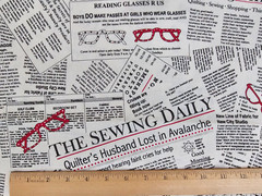Black & White & Read Allover Fabric Newspaper Glasses Cotton Quilt Fabric BTY