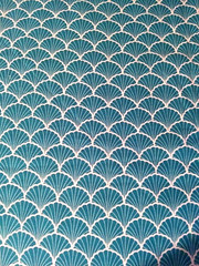 Turquoise Blue White Shell Pattern Linen Fabric~4 yards & 20″ by 53″ Wide