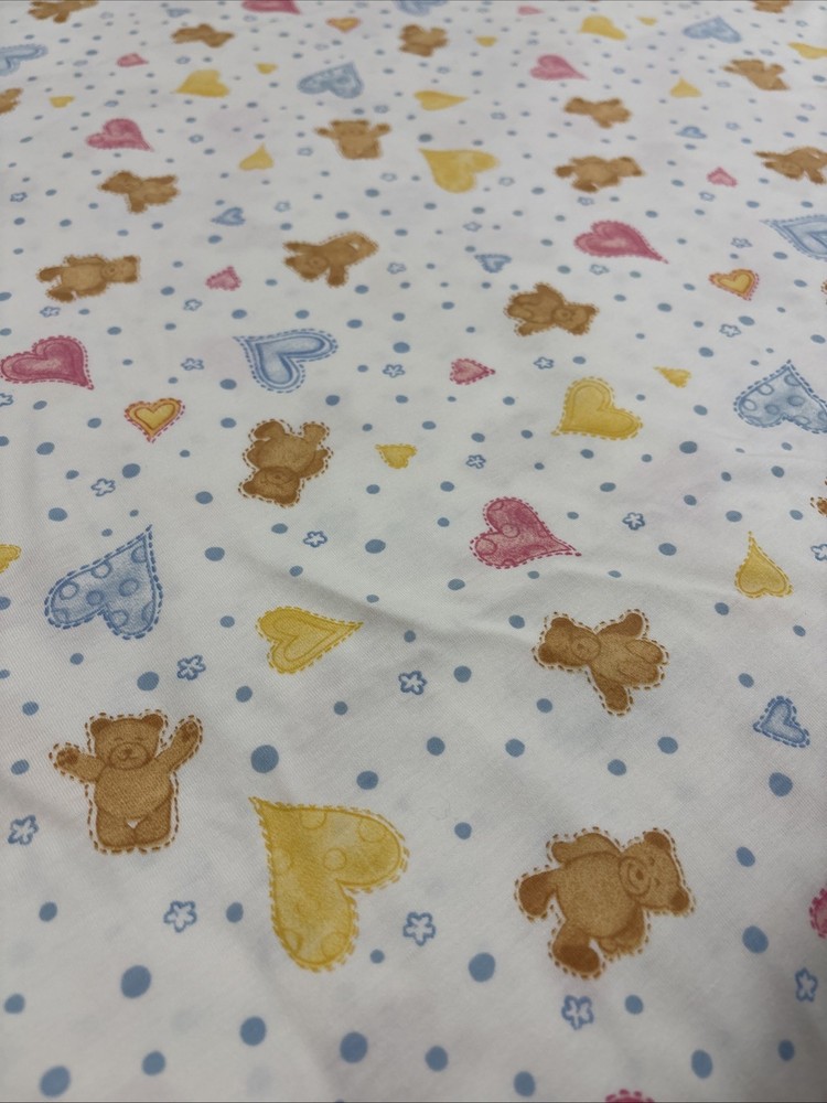 cotton fabric fleece Bear & Hearts Cutouts Blue Polka Dots 56L x 62W Nursery