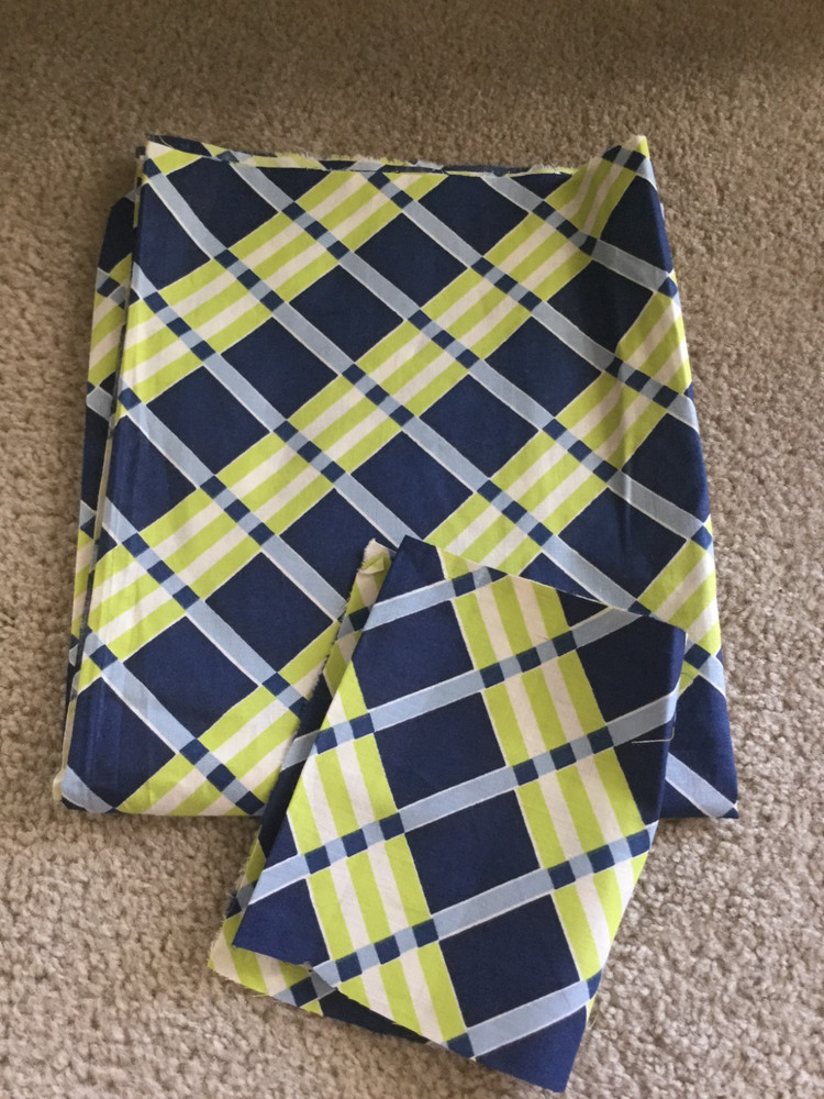 Fabric Lime Green and Navy Blue Color Striped Check Cotton 35″ Wide 20″ Long