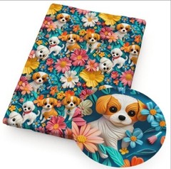 3D look Dog Puppy pet Polyester Cotton blend fabric. 20″x55″ 1251549 half meter