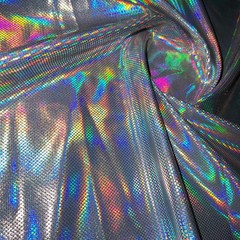 Silver Mirror Hologram Metallic Reflection Stretch Spandex by Yard for Swimwear