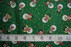 3 Yards Christmas Snowmen on Green Cotton Quilting Fabric 108″ X 44″