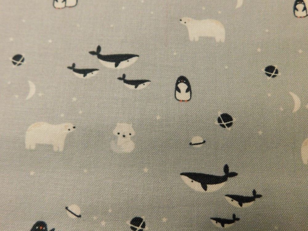 New Cotton Fabric 1 Yard & 15 inches Cute Tiny Polar Bears Penquins Sharks Gray
