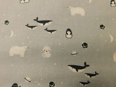 New Cotton Fabric 1 Yard & 15 inches Cute Tiny Polar Bears Penquins Sharks Gray