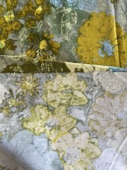 Vintage BLOOMCRAFT Screen Print Floral Blue/Yellow Fabric DuPont/Zepel Protected