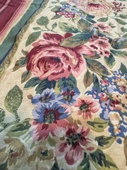 Vintage Floral & Striped Fabric Pink Maroon Green 90 X 216 Cotton Blend