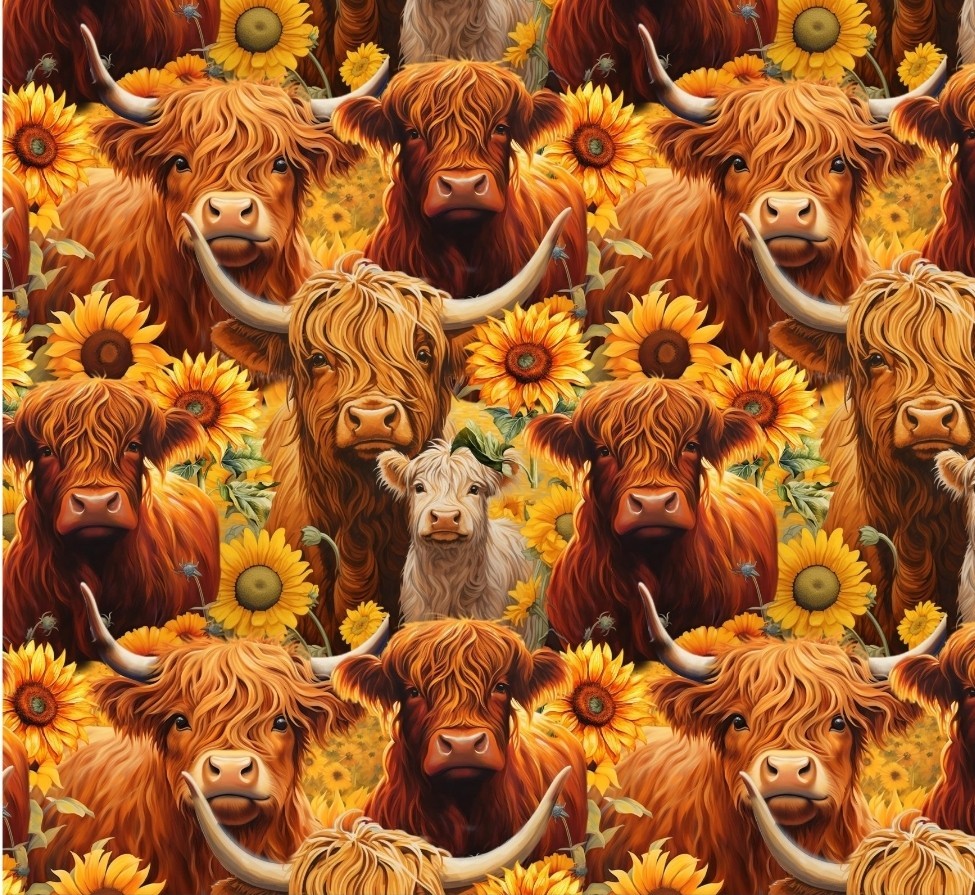 Whimsical Highland Cows, Cow, Flowers Fabric! 1yd•BTY•Cotton•So Cute! Fast Ship!