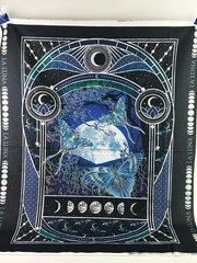 La Luna Moths Celestial Full Moon Phases Fabric Panel 36″ x 44″ Midnight Blue