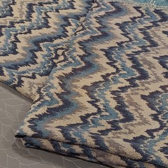 Upholstery Fabric Chevron Flame Stitch Tapestry Blue Ivory Navy 2.944 yards VTG