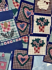 Quilt Print Cheater Fabric, 5”Gingham, Cottage. 13 Bright Tea Cup 6” Squares