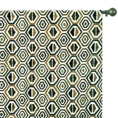 Bottle Green & Brown Geometric Printed Velvet Fabric By The Yard, Upholstery