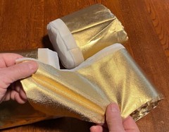 GOLD 4 Way Stretch Vinyl Fabric: Maybe 54 YARDS LONG ( 4″ wide-Ruffles Project?)