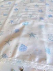 4 yds (18” width) blue shells double gauze cotton fabric very soft 251045 A03
