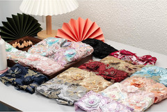 Colorful Flower Fabric Beaded Lace Applique,3D Embroidered Flower Fabric Patch f