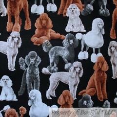 BonEful Fabric FQ Cotton Quilt Black Brown Gray B&W Standard American POODLE DOG